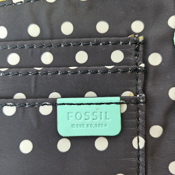 Fossil Keyper Mini Flap Crossbody Organizer Purse Polka Dot Bag - Black and Mint - Picture 8 of 13